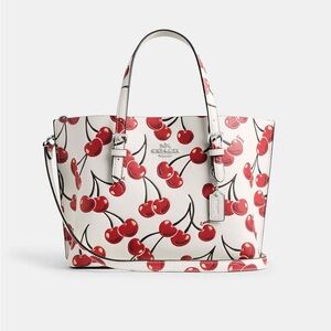 COACH CY695 Mollie Tote Bag 25 With Cherry Print Double Face & Pebble Leather